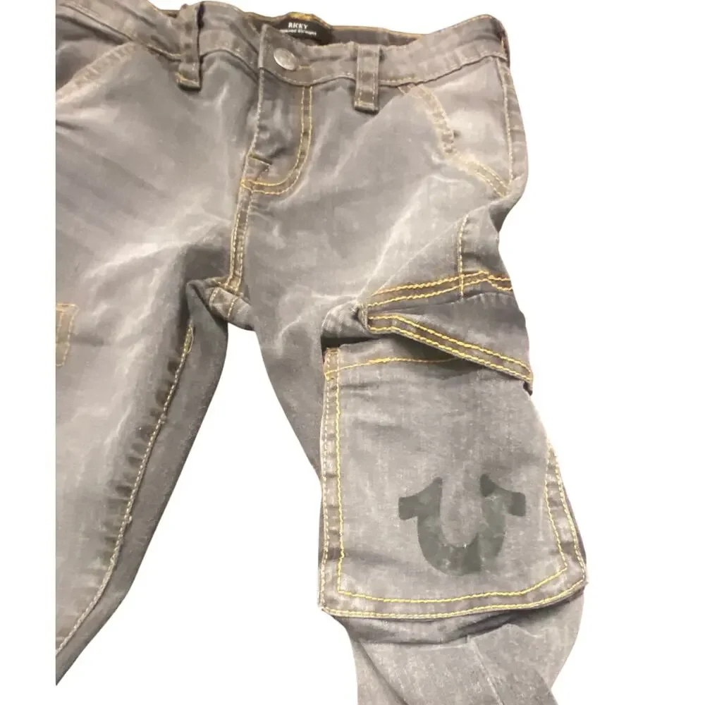 True Religion Ricky Relaxed Straight Cargo Jeans Youth Size 12 Y2K Designer